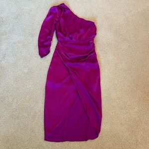 Suri satin one shoulder midi dress- orchid